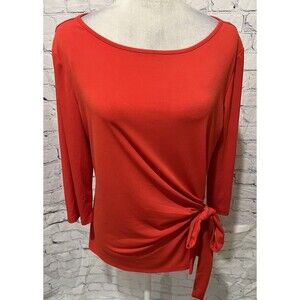Joan Vass Long Sleeve Red/Orange Side Tie Blouse Top Stretch Size Large